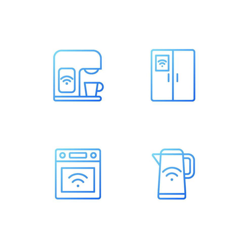 Smart kitchen appliances pixel perfect gradient linear vector icons set. Devices for cooking. Smart home technology. Thin line contour symbol designs bundle. Isolated outline illustrations collection