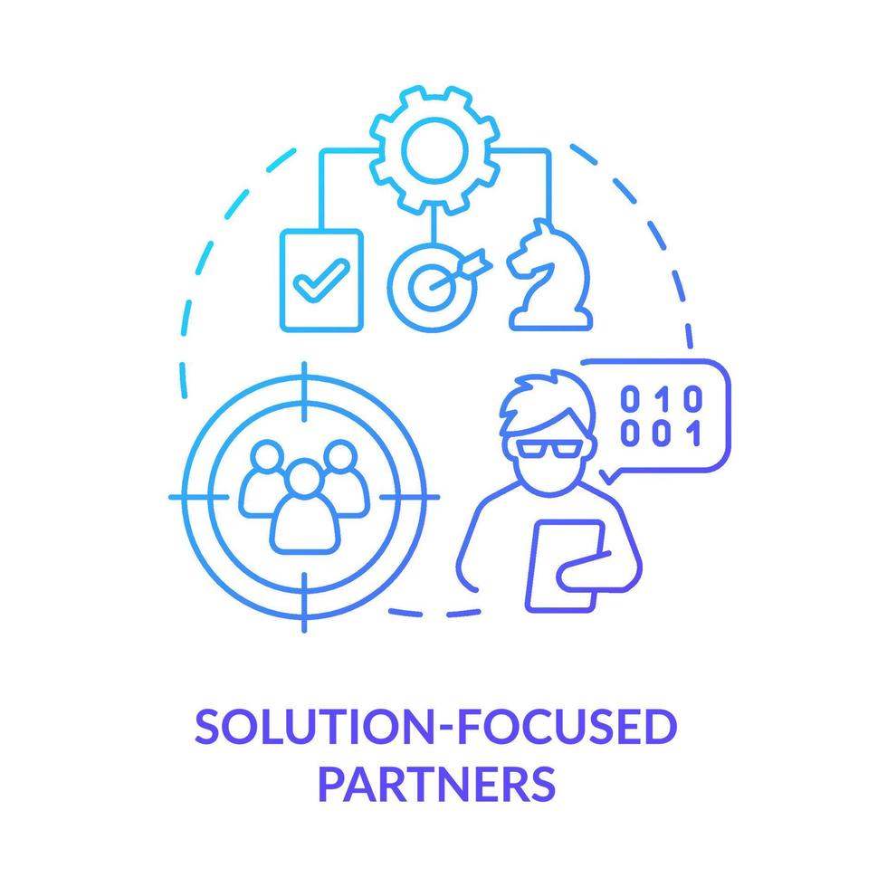Solution focused partners blue gradient concept icon. Develop business strategy. Involve IoT abstract idea thin line illustration. Isolated outline drawing vector