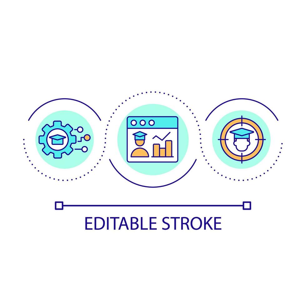 Student progress tracking loop concept icon. Learning management system. Elearning platform features abstract idea thin line illustration. Isolated outline drawing. Editable stroke vector