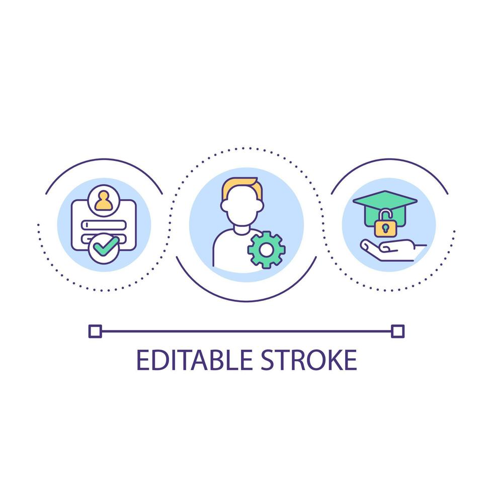 Student personal account loop concept icon. Learning management system login. Elearning abstract idea thin line illustration. Isolated outline drawing. Editable stroke vector