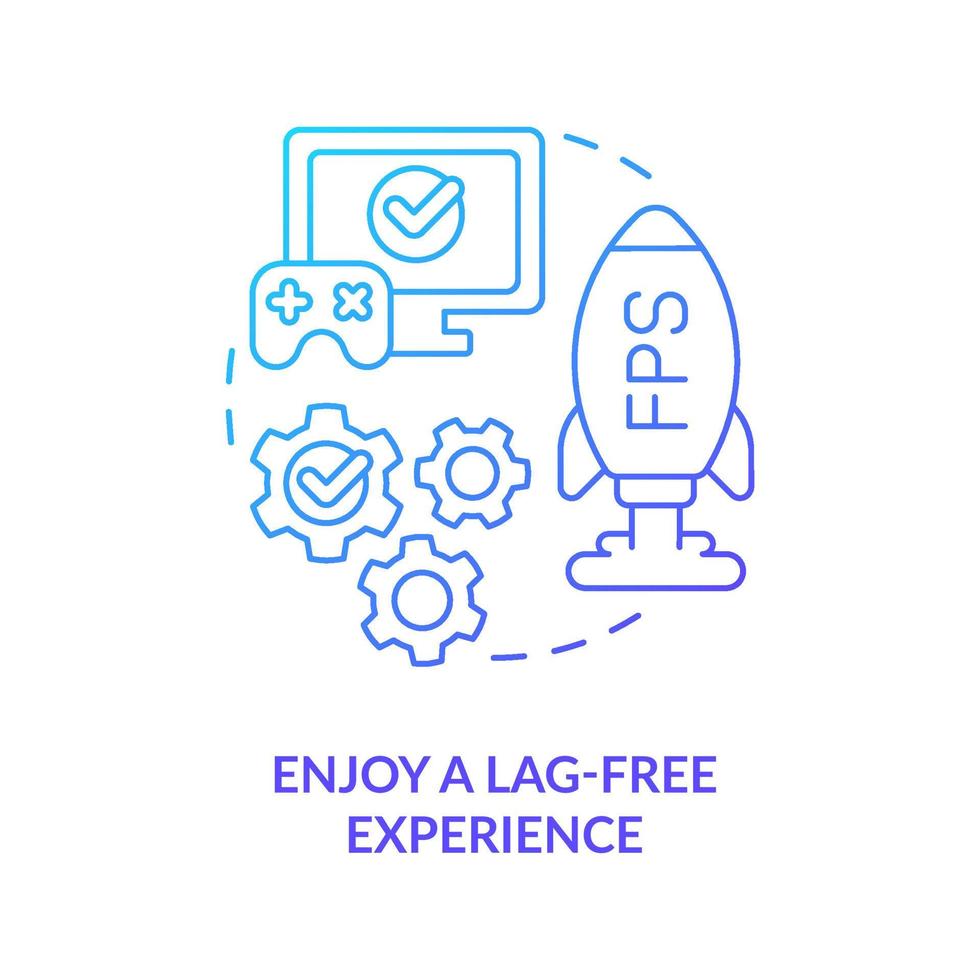 Enjoy lag-free experience blue gradient concept icon. Play video games without bugs. High FPS abstract idea thin line illustration. Isolated outline drawing vector