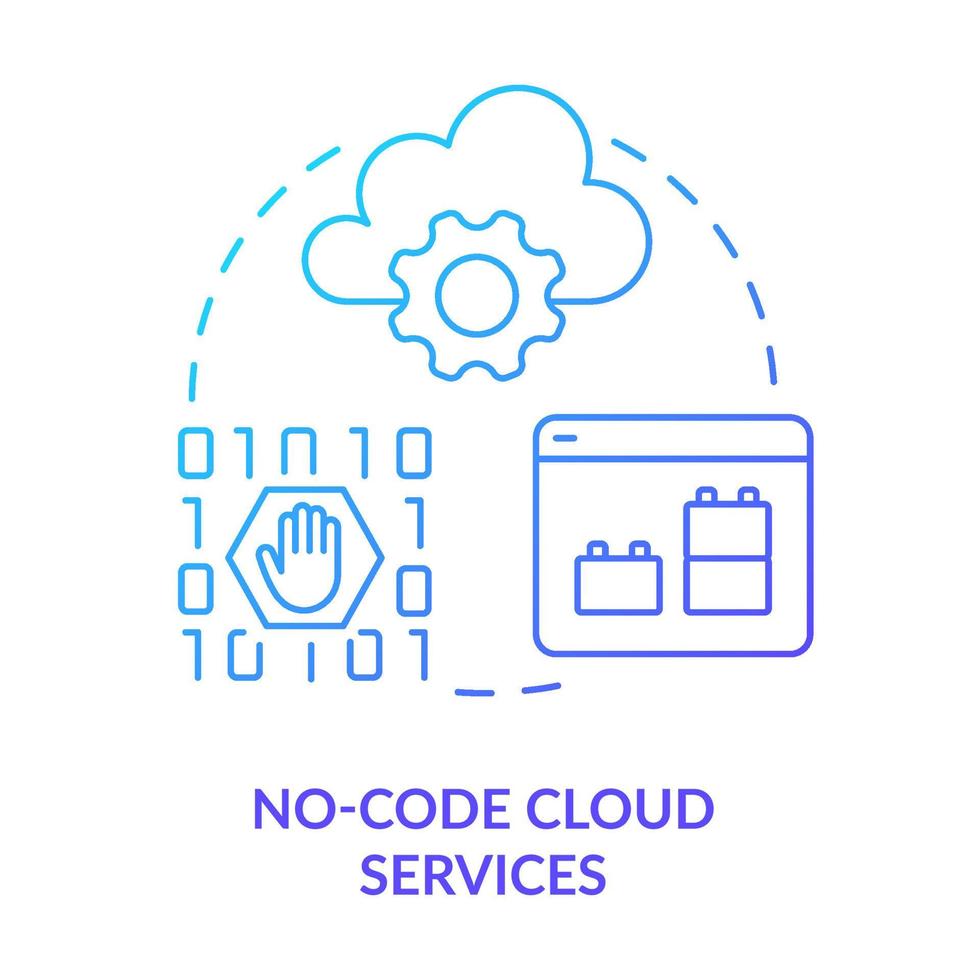 No-code cloud services blue gradient concept icon. Data storage. Cloud computing trends. Digital platforms abstract idea thin line illustration. Isolated outline drawing vector