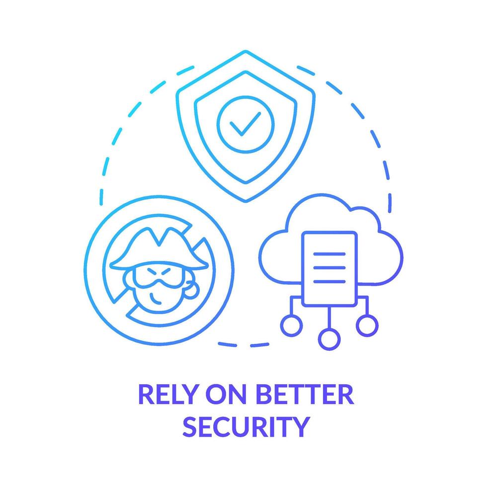 Rely on better security blue gradient concept icon. Avoid hackers. Lack of game piracy. Improve cyber safety abstract idea thin line illustration. Isolated outline drawing vector