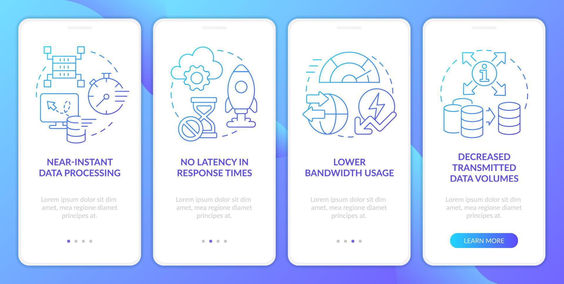 nube y borde tecnologías azul degradado inducción móvil aplicación pantalla. recorrido 4 4 pasos gráfico instrucciones con lineal conceptos. ui, ux, gui modelo vector