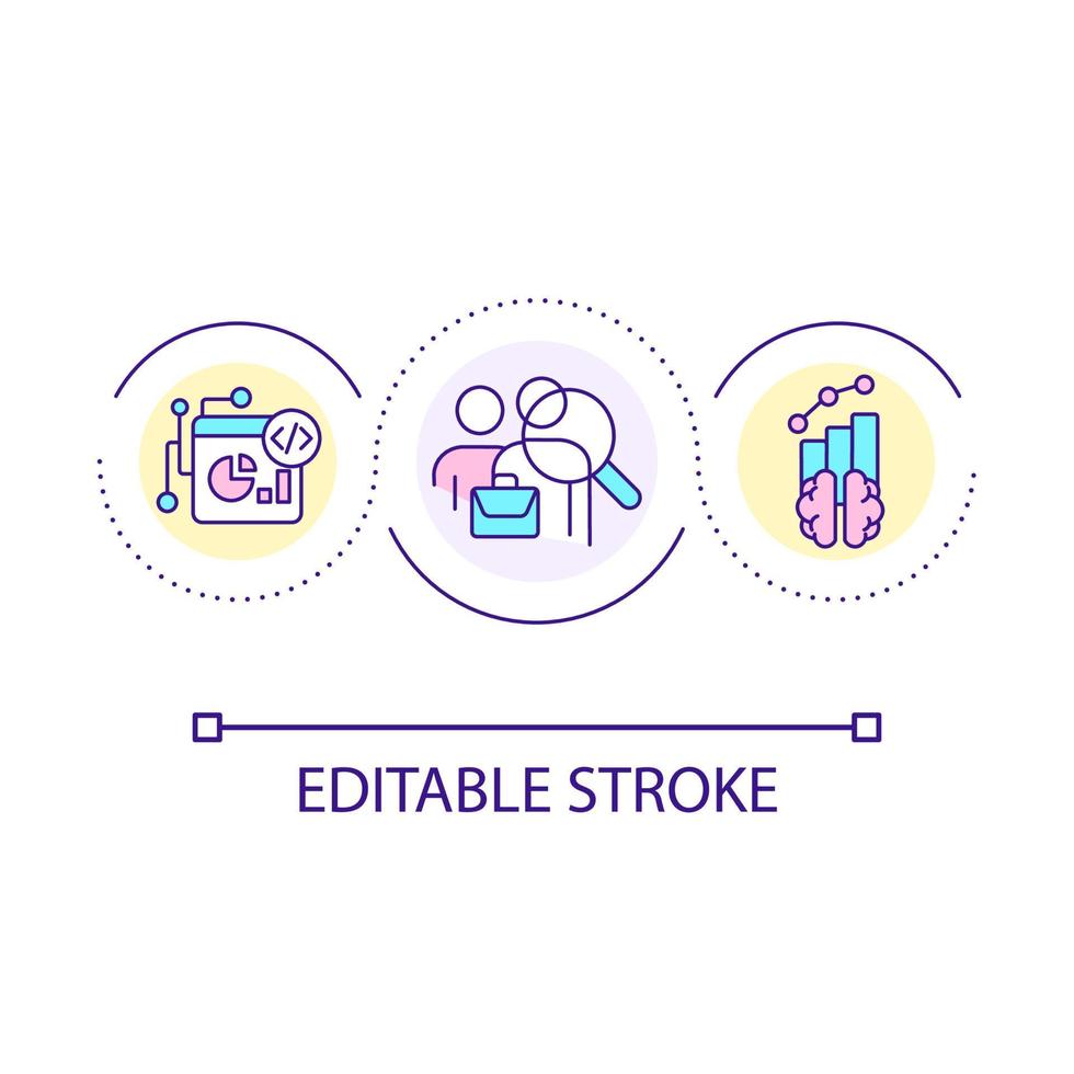 Hiring data science engineers loop concept icon. Information processing specialists abstract idea thin line illustration. Isolated outline drawing. Editable stroke vector