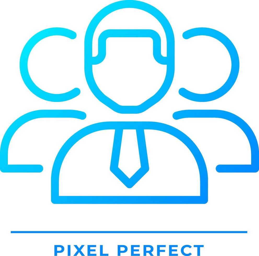 Personnel pixel perfect gradient linear vector icon. Group of people working for company. Organization staff. Thin line color symbol. Modern style pictogram. Vector isolated outline drawing