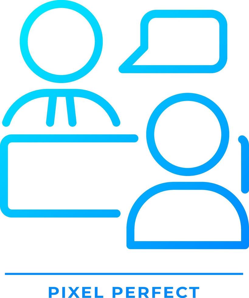 Job interview pixel perfect gradient linear vector icon. Work conversation. Questioning candidate. Human resources. Thin line color symbol. Modern style pictogram. Vector isolated outline drawing