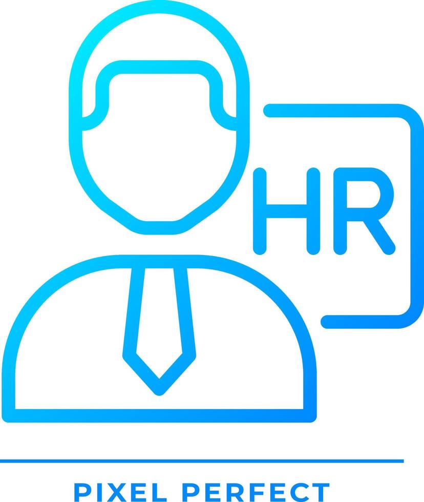 HR manager pixel perfect gradient linear vector icon. Coordinates recruitment process. Human resources. Work position. Thin line color symbol. Modern style pictogram. Vector isolated outline drawing