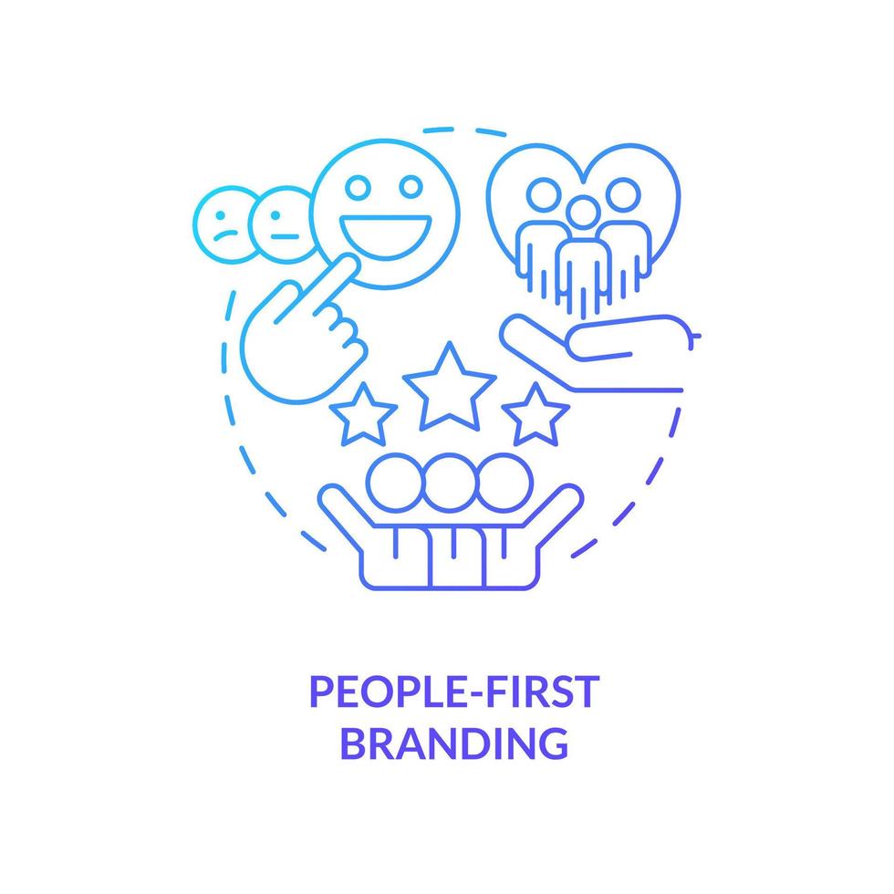 People-first branding blue gradient concept icon. Positive relationship. Recruitment trend abstract idea thin line illustration. Isolated outline drawing vector