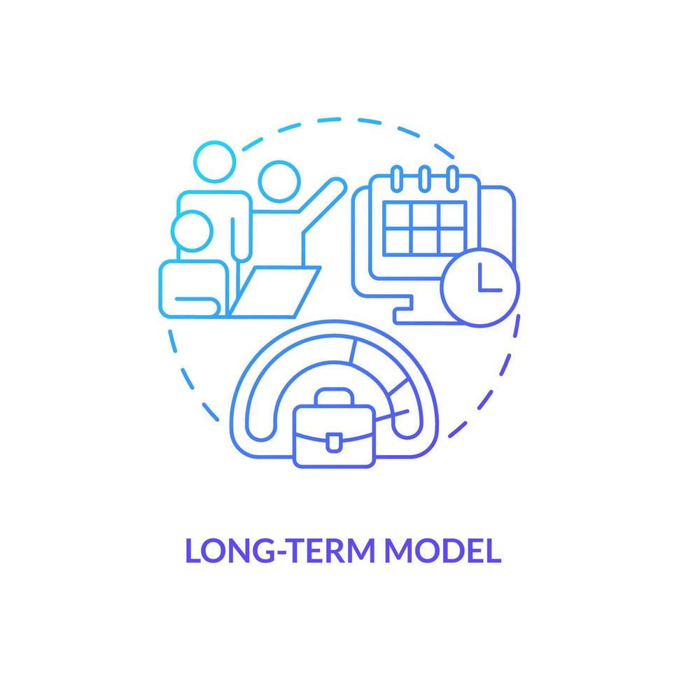 Long-term model blue gradient concept icon. Full-time job requirement. Search employee. IT staffing model abstract idea thin line illustration. Isolated outline drawing vector