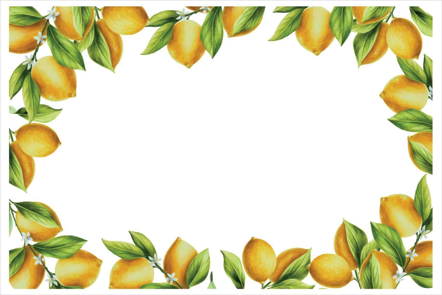 acuarela rama de Fresco maduro limón con brillante verde hojas y flores mano dibujado agrios pintura en blanco antecedentes vector