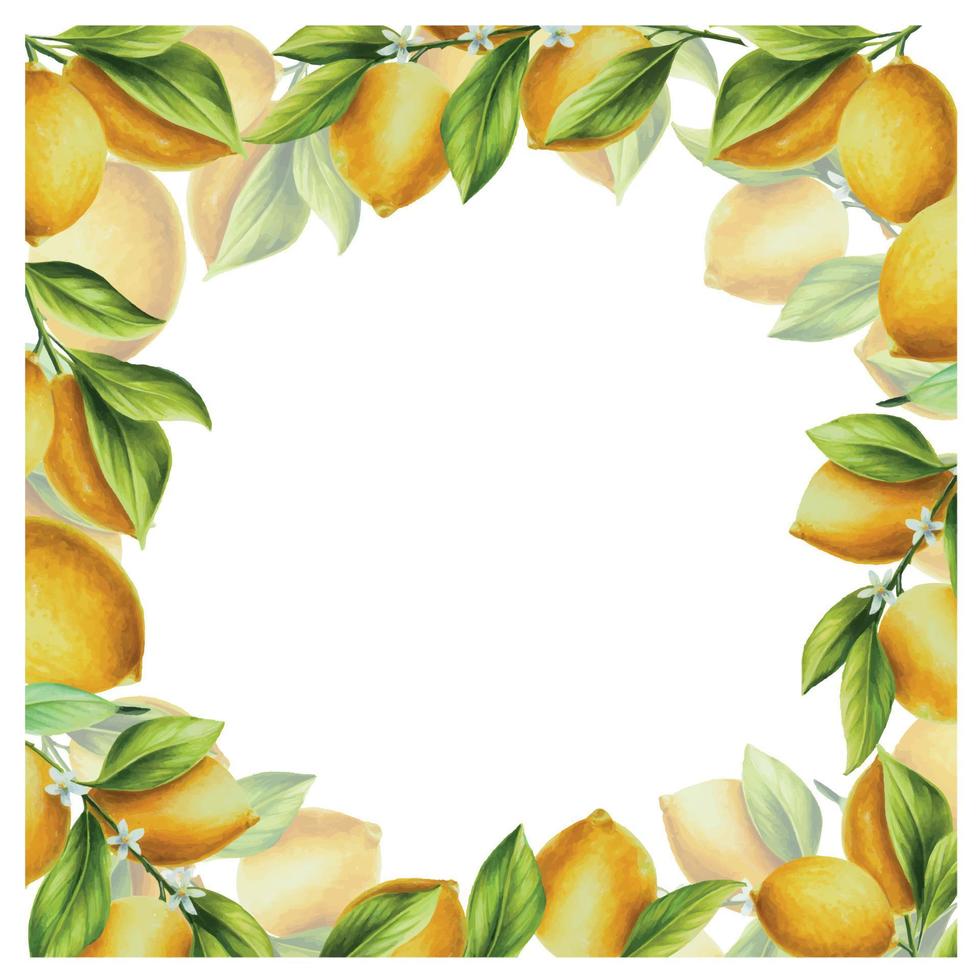 acuarela conjunto con Fresco maduro limón con brillante verde hojas y flores vector