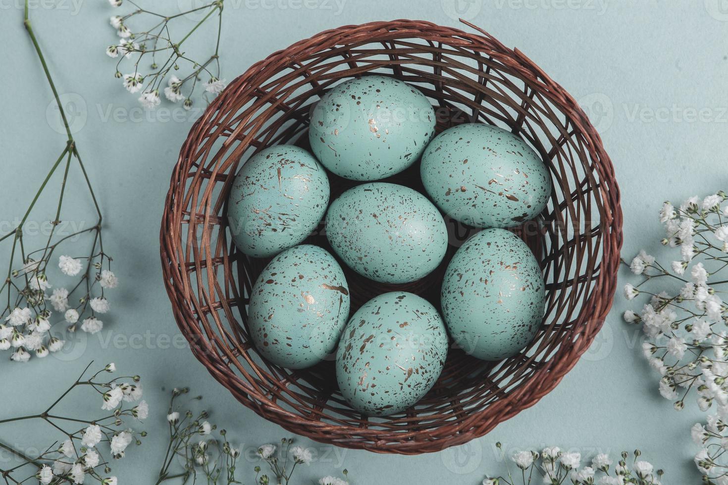 Hand painted pastel colored Easter eggs background. Happy Easter greeting card or invitation. photo