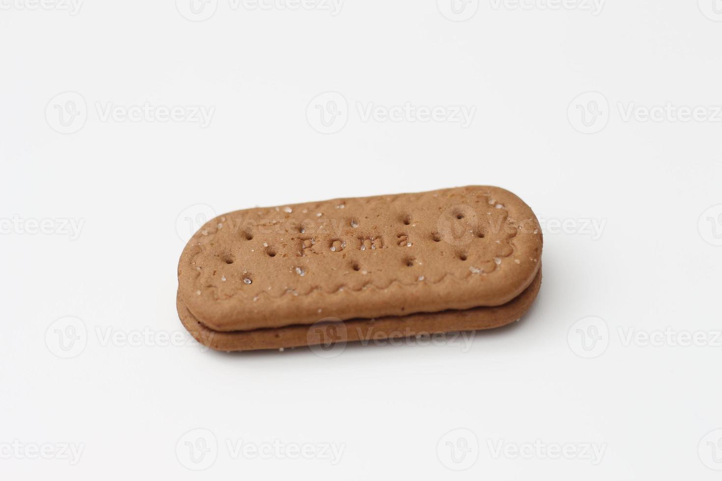 a close up of chocolate biscuit isolated on white background. photo