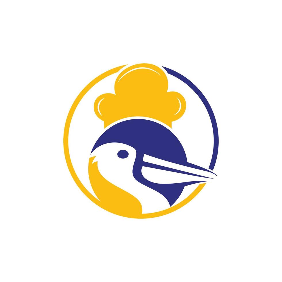 Pelican chef vector logo design template. Seafood restaurant chef logo concept.