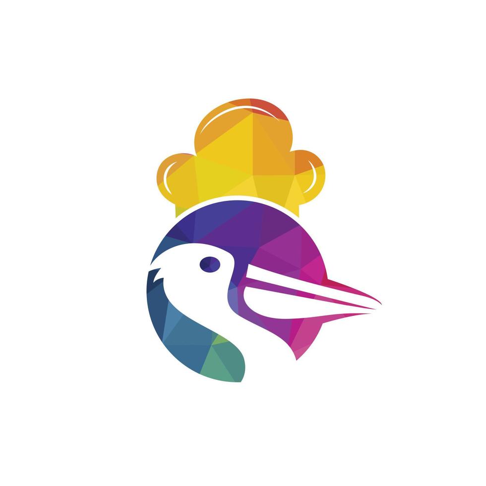 Pelican chef vector logo design template. Seafood restaurant chef logo concept.