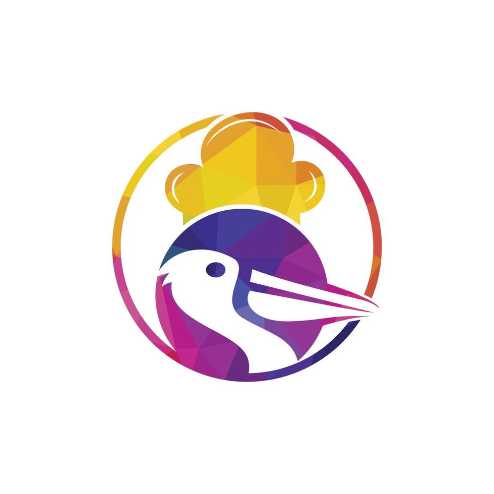 Pelican chef vector logo design template. Seafood restaurant chef logo concept.