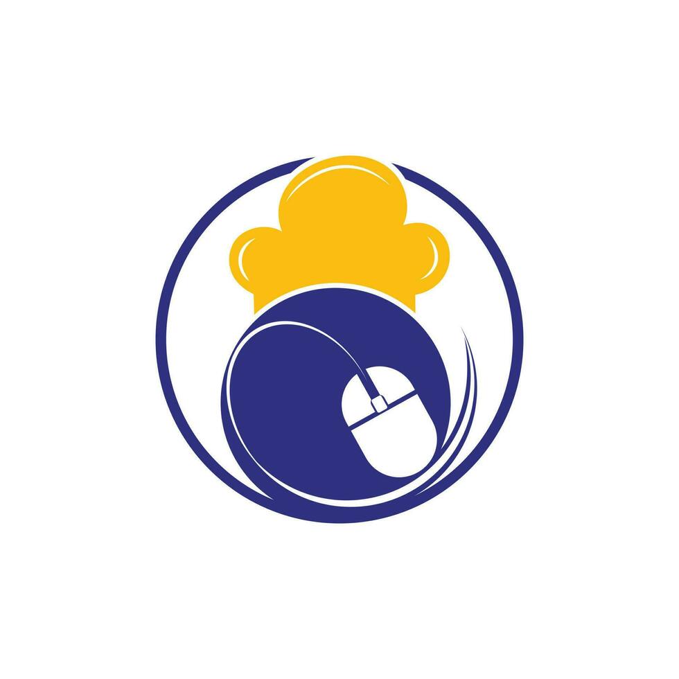 Click chef vector logo design template. Cursor with chef hat icon logo.