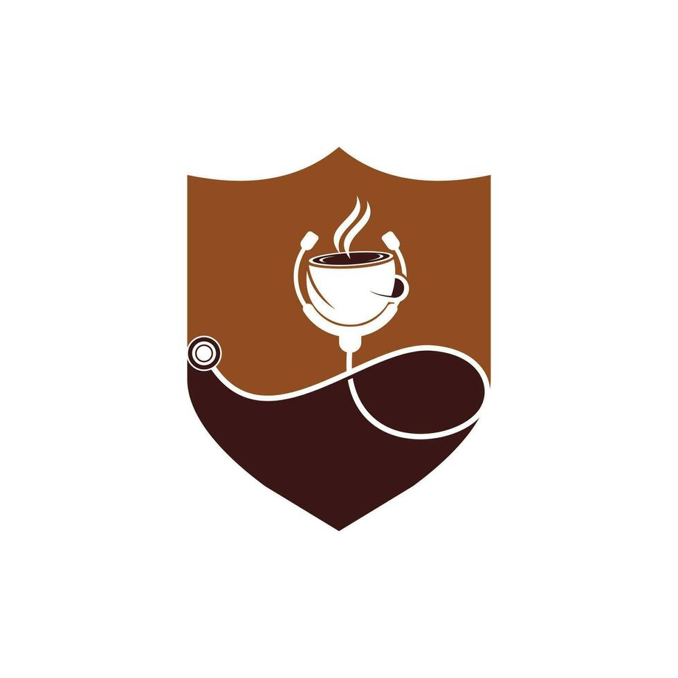 diseño de logotipo de vector de café saludable. estetoscopio médico con diseño de logotipo de taza de café.