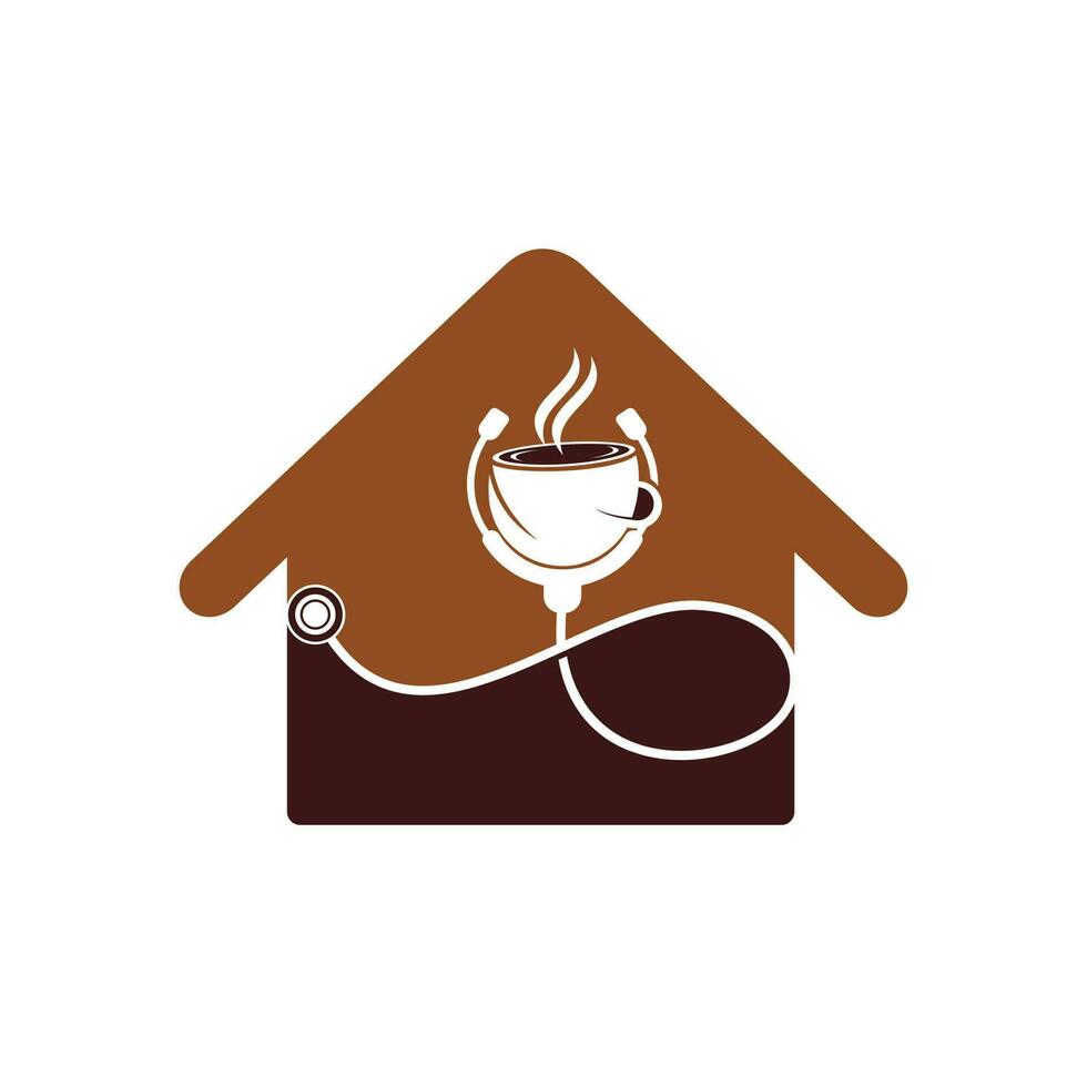 diseño de logotipo de vector de café saludable. estetoscopio médico con diseño de logotipo de taza de café.