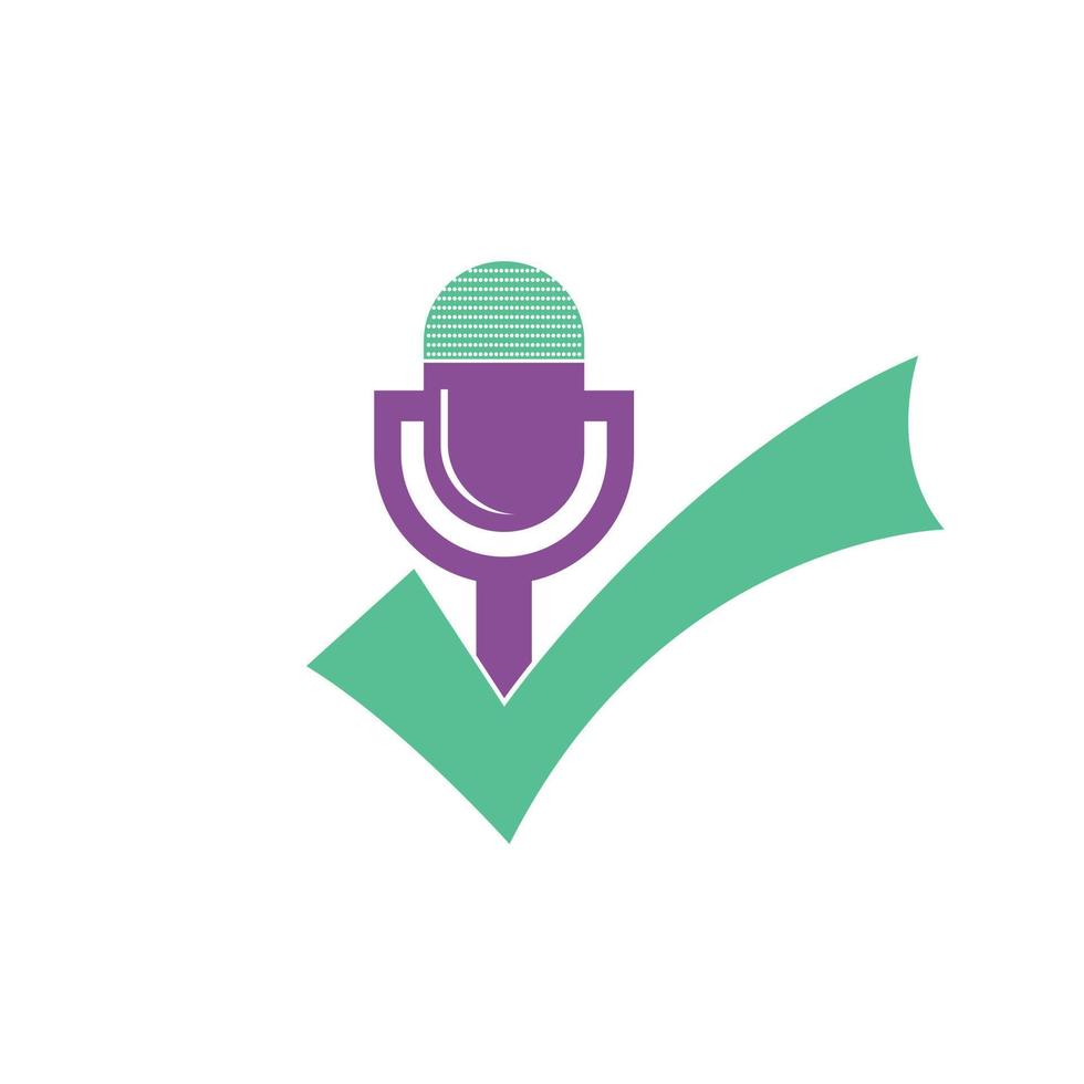 Check podcast vector logo design template. Microphone and tick icon design.