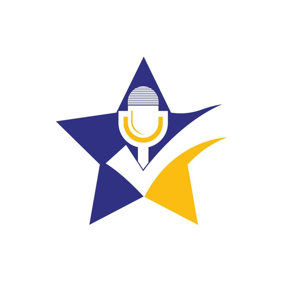 Check podcast vector logo design template. Microphone and tick icon design.