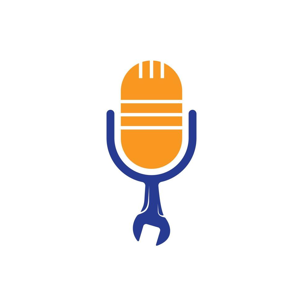 reparar el diseño del logotipo del vector de podcast. diseño de icono de llave inglesa y micrófono.