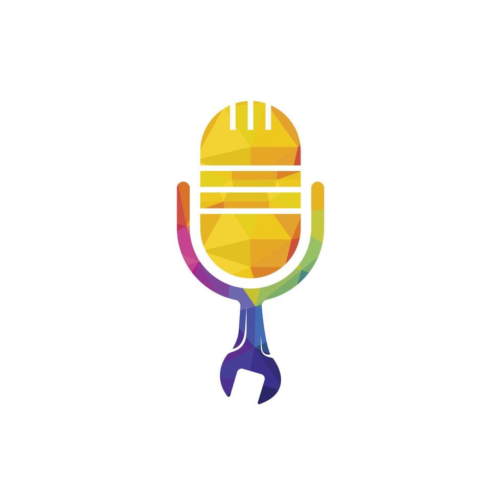 Repair podcast vector logo design. Wrench and mic icon design.