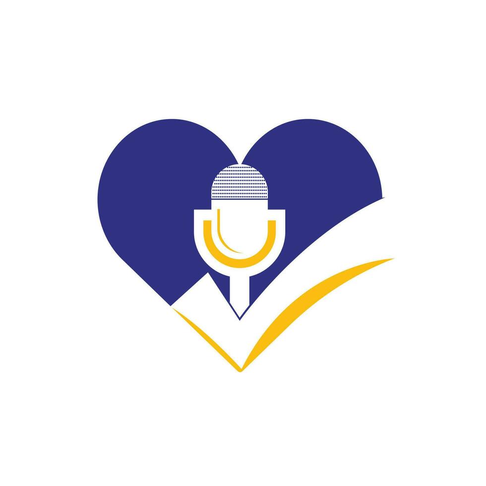 Check podcast vector logo design template. Microphone and tick icon design.