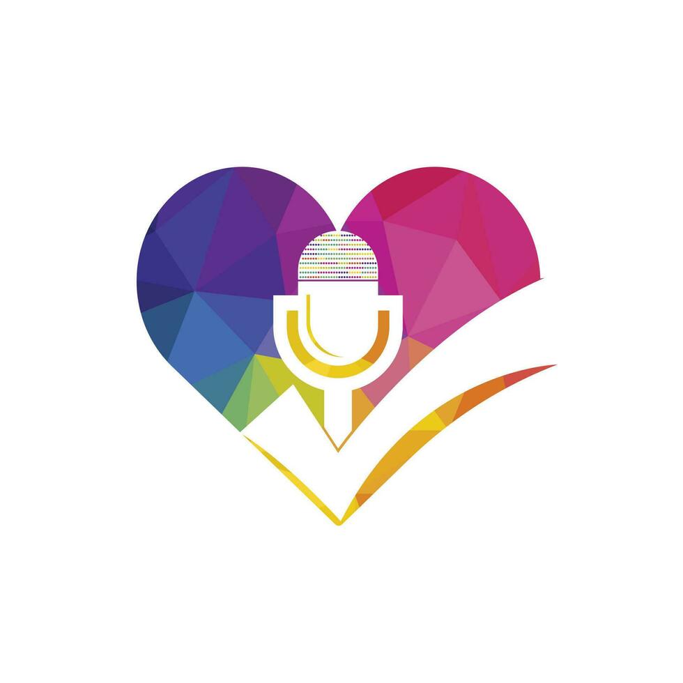 Check podcast vector logo design template. Microphone and tick icon design.