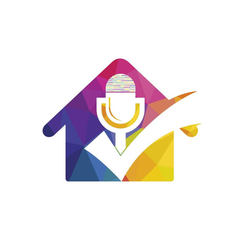 Check podcast vector logo design template. Microphone and tick icon design.
