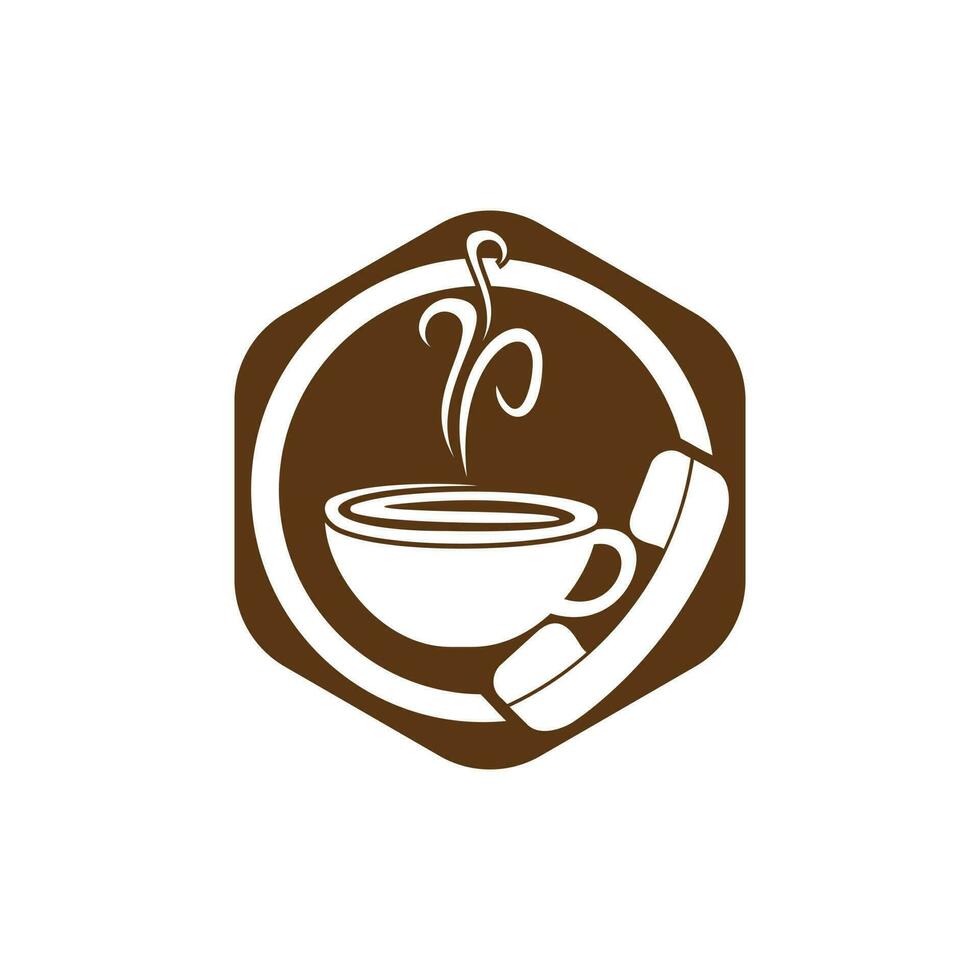 diseño de logotipo de vector de llamada de café. icono de auricular y taza.