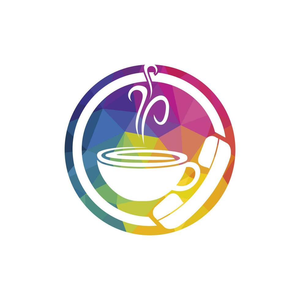 diseño de logotipo de vector de llamada de café. icono de auricular y taza.