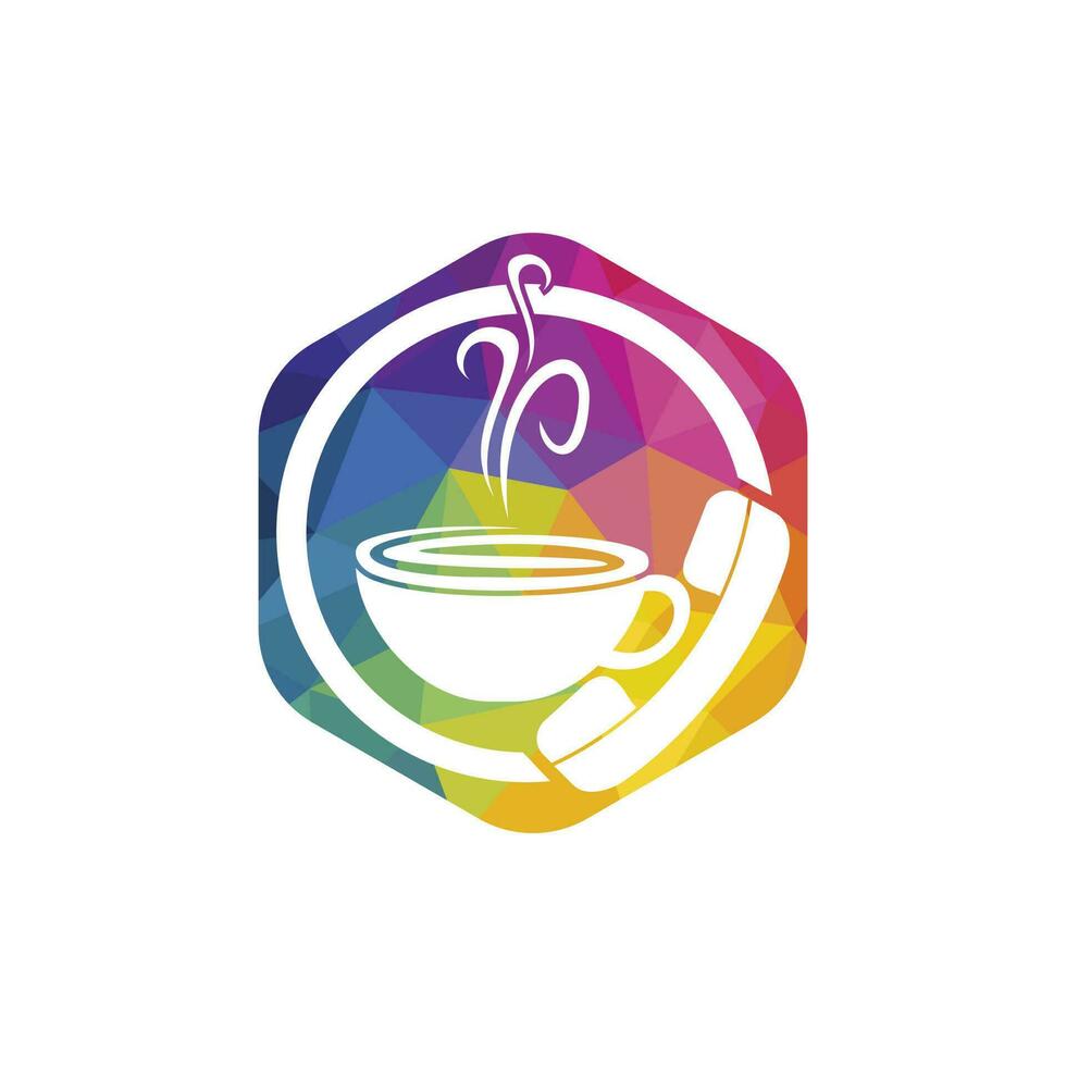 diseño de logotipo de vector de llamada de café. icono de auricular y taza.