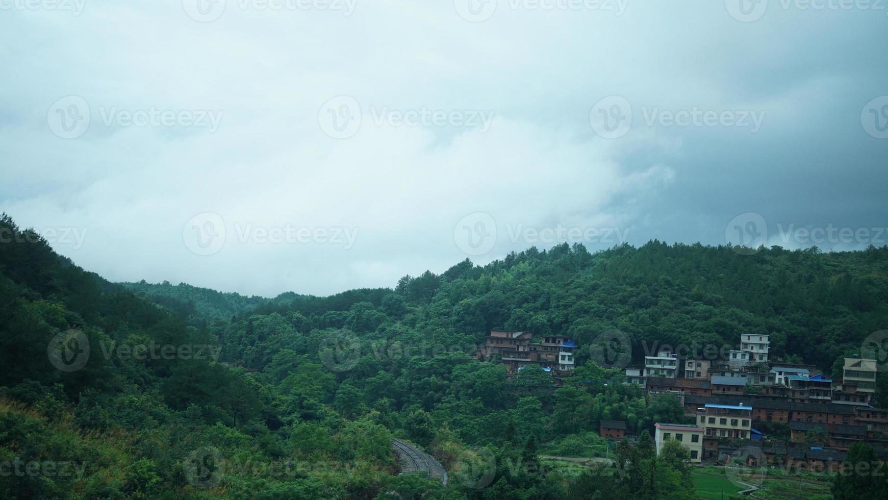 The beautiful countryside view from the runny train on the south of the China photo