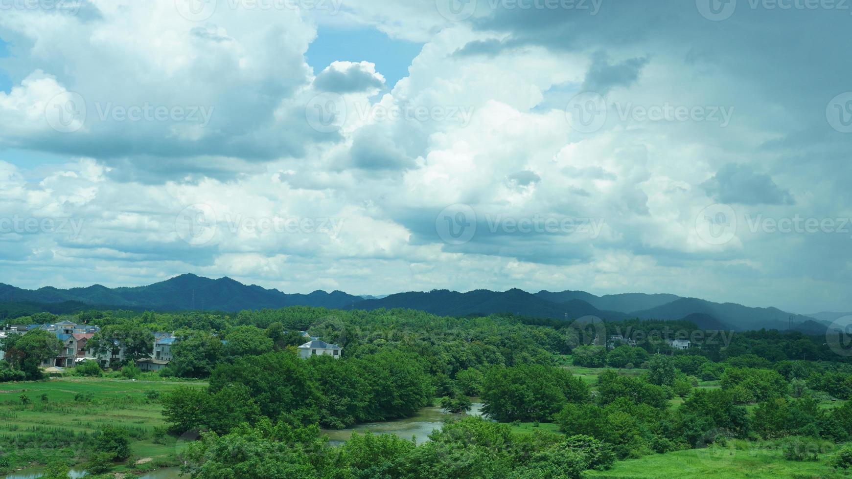 The beautiful countryside view from the runny train on the south of the China photo