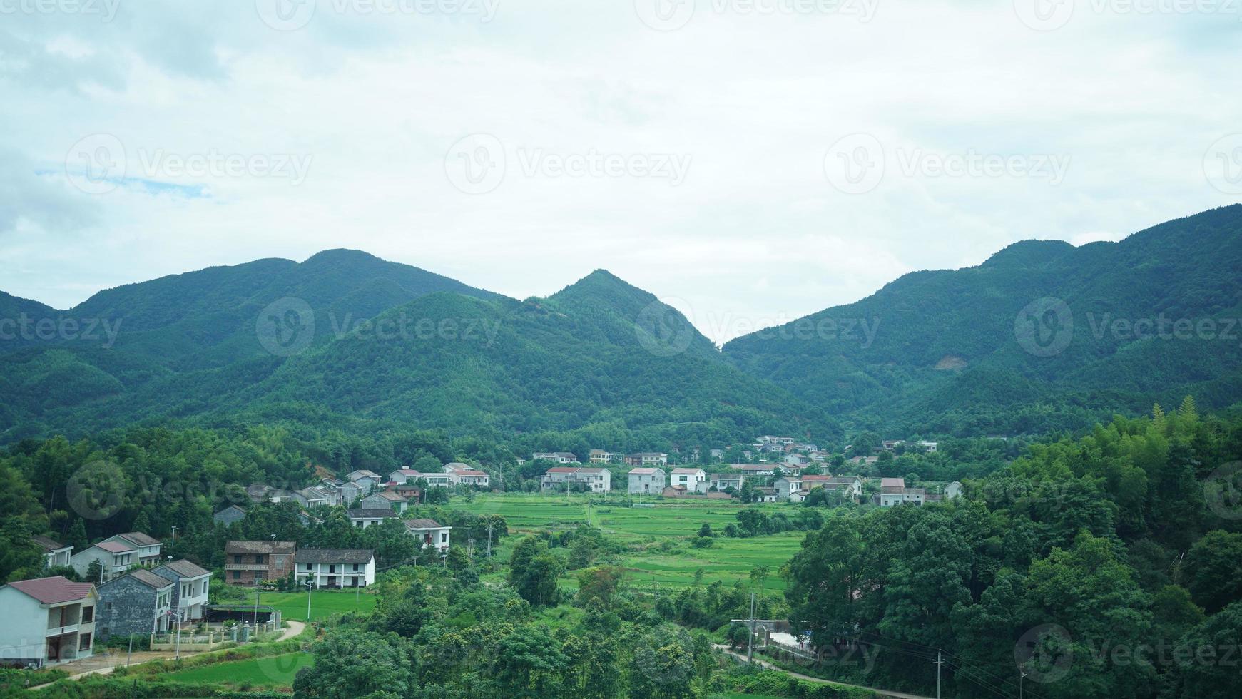 The beautiful countryside view from the runny train on the south of the China photo
