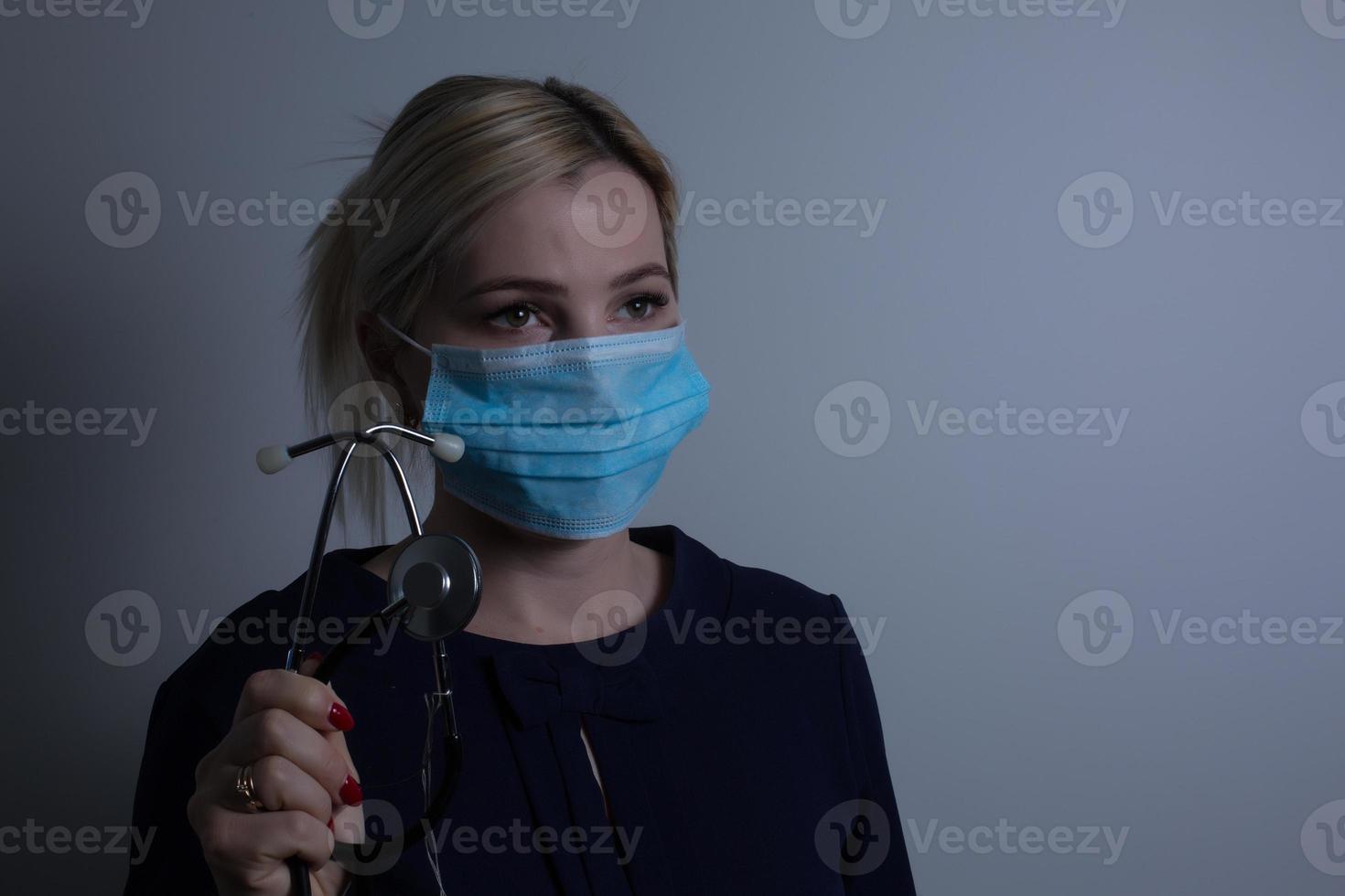 Closeup of a female healthcare professional nurse wearing a protection mask photo