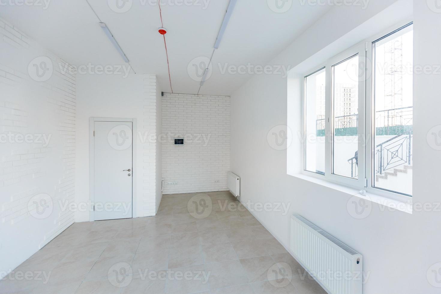 Empty room without repair. interior of white loft room office with panoramic windows in equirectangular projection photo