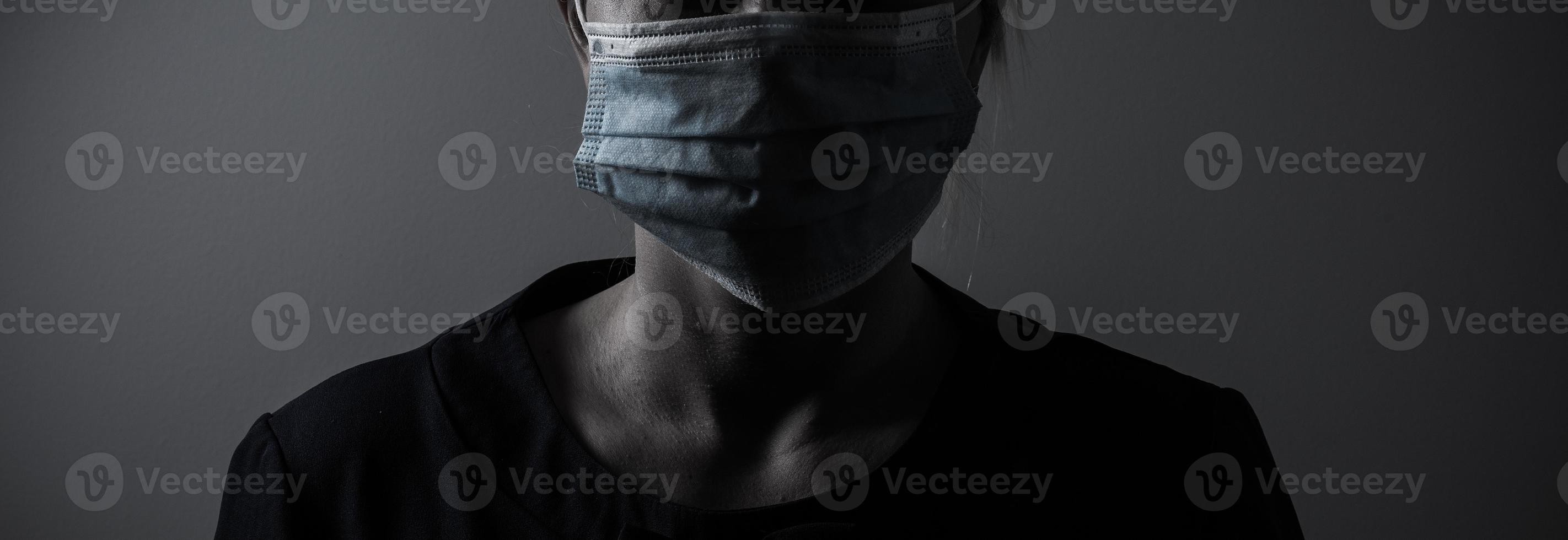 Woman get sick, woman in protective mask photo