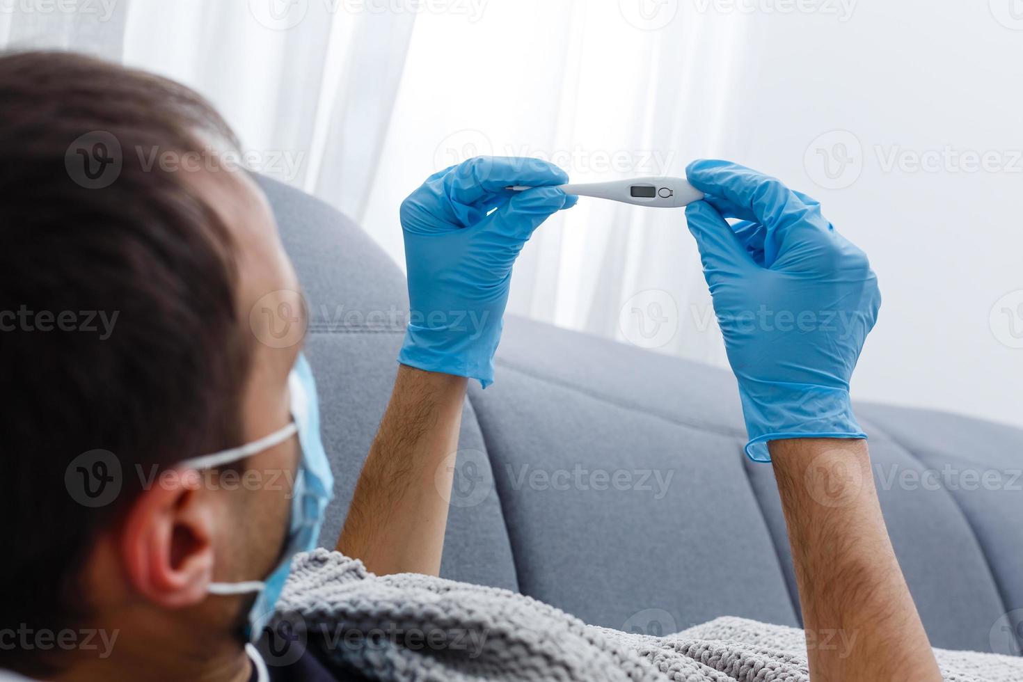 Protection against contagious disease, coronavirus. Man wearing hygienic mask to prevent infection, airborne respiratory illness such as flu, 2019-nCoV photo
