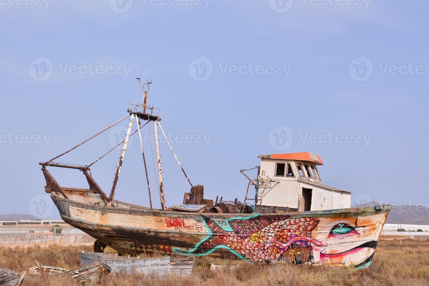 Abandoned rusty ship photo