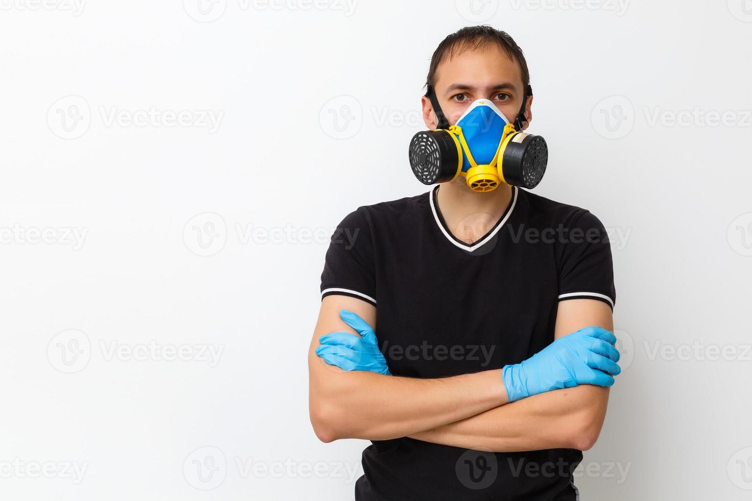 Portrait of Handsome Indian Asian Young man wearing Medical Health Mask, isolated over white background photo