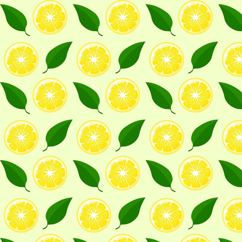 limón rebanado con verde hojas sin costura modelo. para carteles, logotipos, etiquetas, pancartas, pegatinas, producto embalaje diseño, etc. vector ilustración