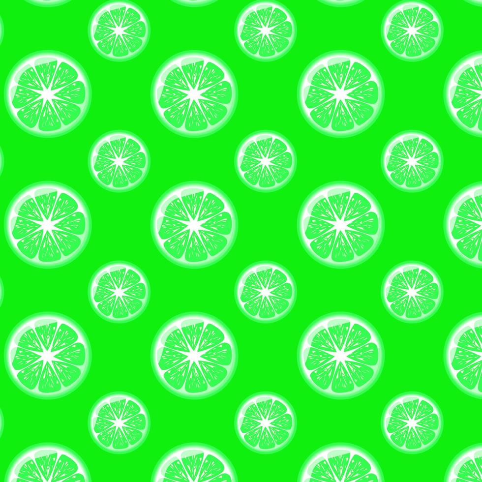 Lime sliced Seamless pattern on green background. For posters, logos, labels, banners, stickers, product packaging design, etc. Vector illustration