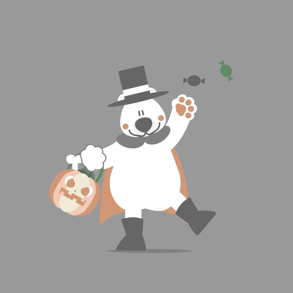 happy halloween holiday festival with polar bear and pumpkin, flat vector illustration cartoon character design