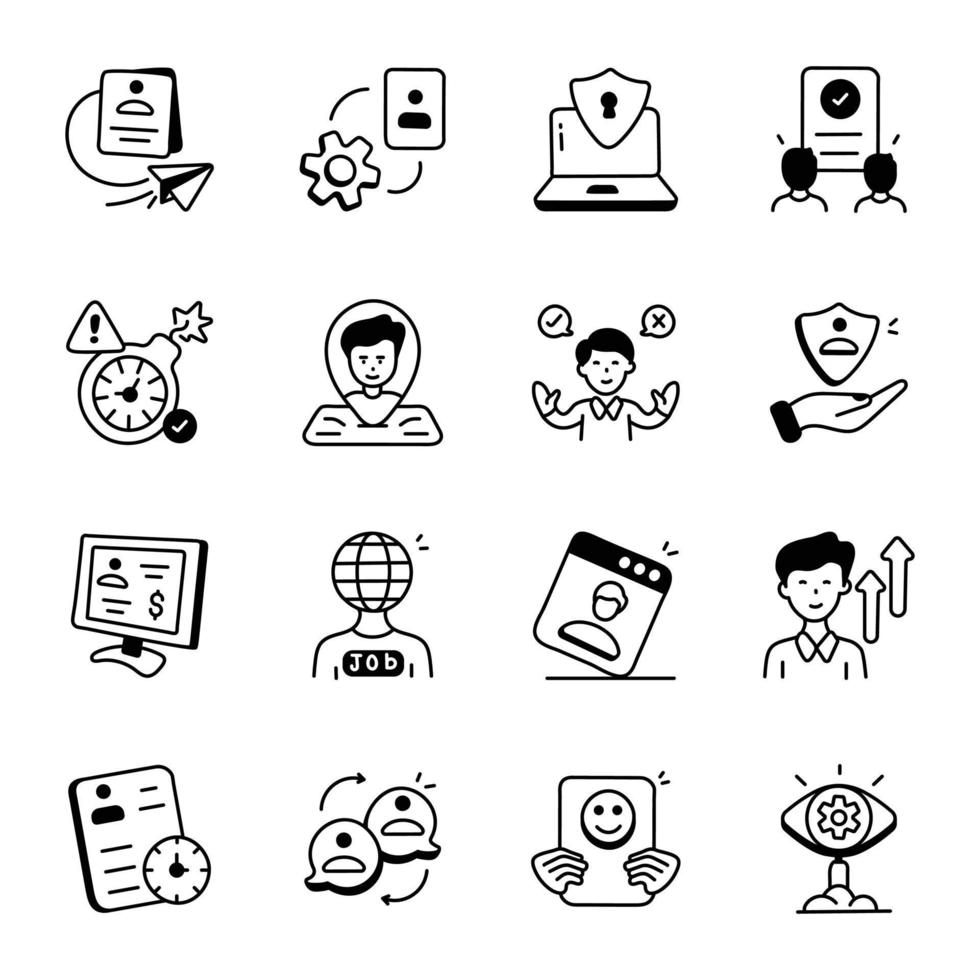 A Stylish Hand Drawn Doodle Icons Pack of Staffing Process vector