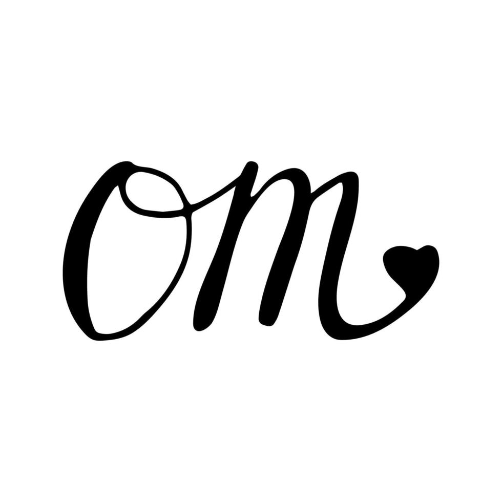 Simple phrase Om. Adorable hand drawn yoga lettering. Isolated on white background drawing for textile prints, meditation poster, cute stationery. vector