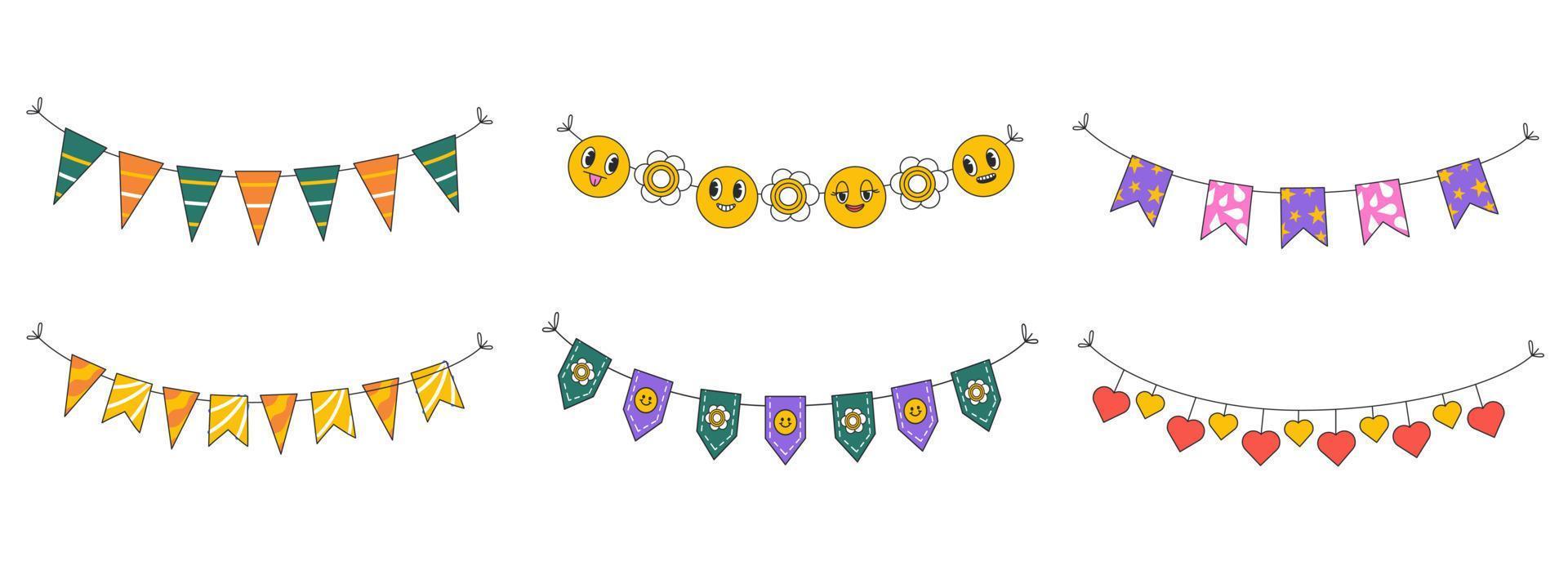 Colorful retro bunting and garlands. Vintage element for card, poster and print vector