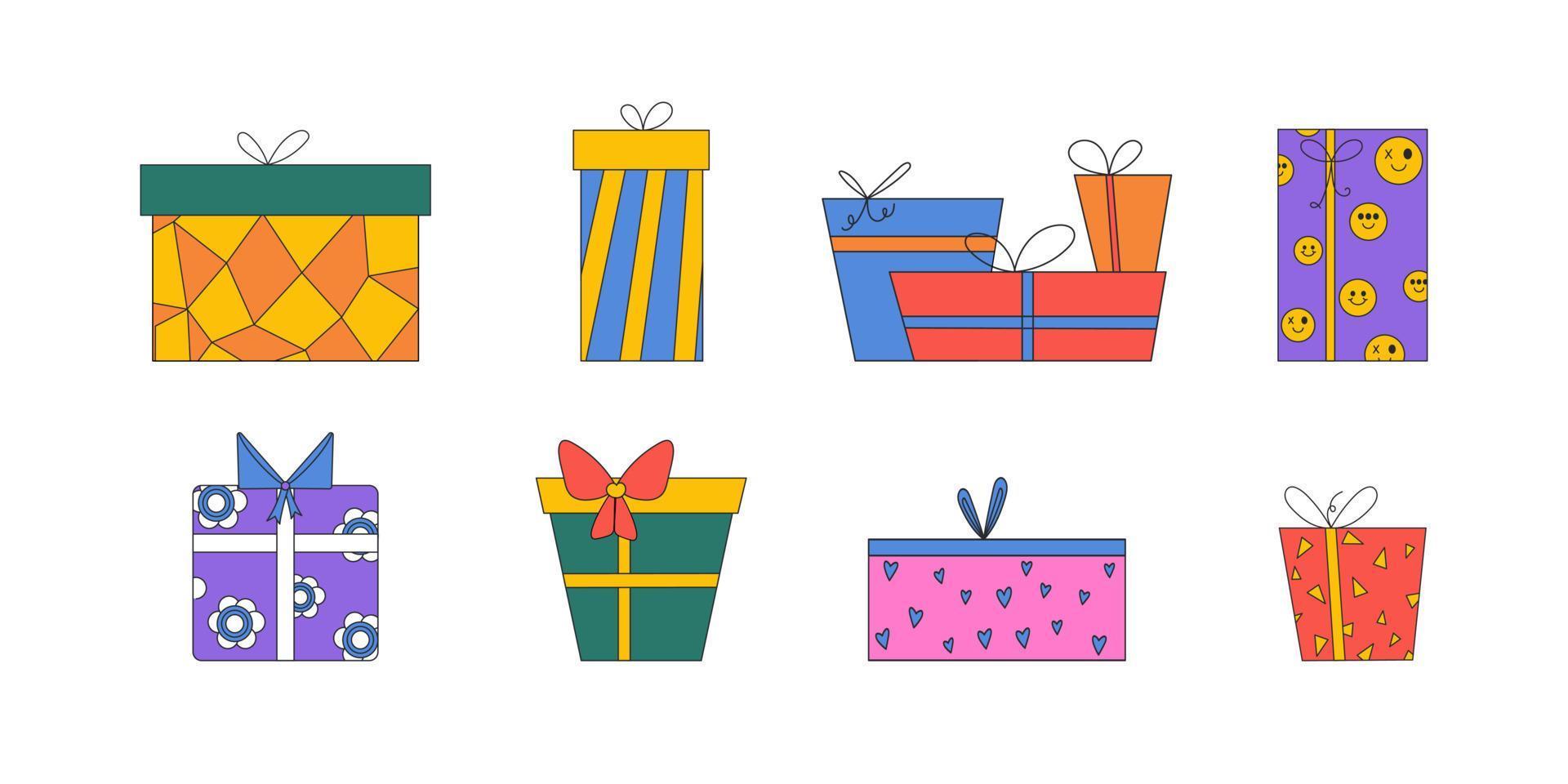 Collection of gifts for the holidays. Retro birthday boxes. Vintage gifts vector